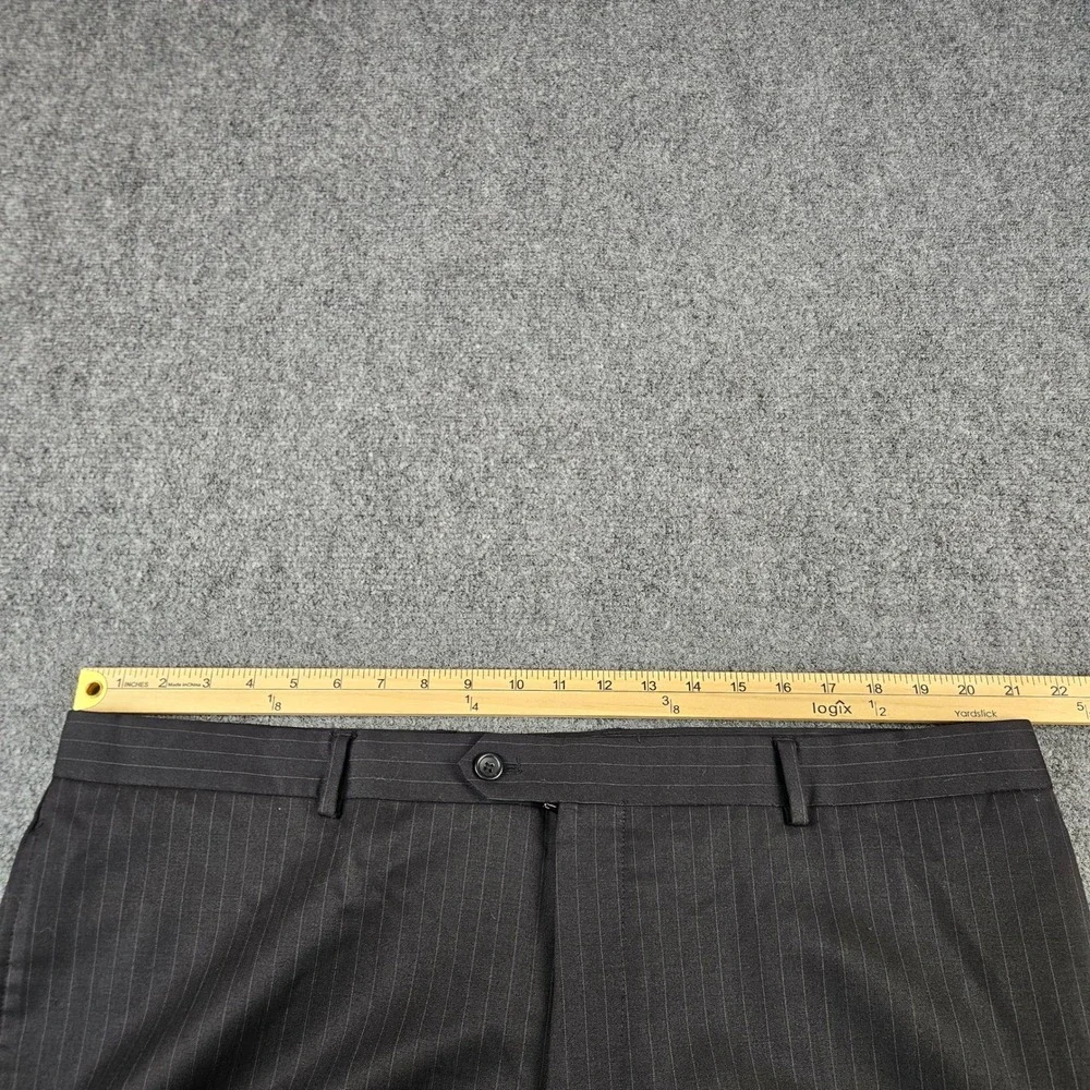 Pronto Uomo Platinum Mens Dress wool Pants Charcoal Gray‎ Pinstripe Flat Front